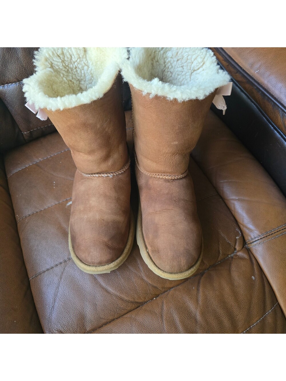 UGG Pala Chestnut Corset Ribbon Bow Suede Boots Pink Lace Up size 6